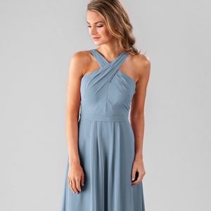 Slate Blue High Neck Prom/Wedding Guest Dress